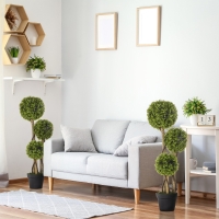 HOMCOM Set of 2 3FT Artificial Tree Bamboo Tree Fake Plants in Pot for Home Office Living Room Decor, Green