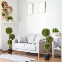 HOMCOM Set of 2 3FT Artificial Tree Bamboo Tree Fake Plants in Pot for Home Office Living Room Decor, Green(m-1)