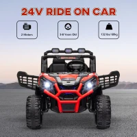 Qaba 2 Seater 24V Electric Car for Kids w/ Remote Control, 3 Speed, LED Lights, Music, Horn, Spring Suspension, Red(m-4)