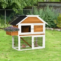 PawHut Rabbit Hutch Outdoor for 2 Rabbits, Wooden Rabbit Cage with Flower Bed, Removable Tray, Ramp(m-2)
