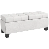 HOMCOM 46" Storage Ottoman Bench, Upholstered End of Bed Bench with Steel Frame, Button Tufted Storage Bench with Safety Hinges for Living Room, Entryway, Bedroom, Cream(m-11)