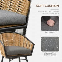 Outsunny 3 Piece Patio Set, Outdoor Bistro Furniture, PE Rattan Wicker Table and Chairs, Cushioned, Barrel Style, Gray(m-7)