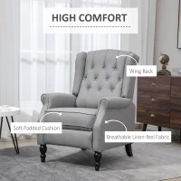 HOMCOM Wingback Reclining Chair with Footrest, Button Tufted Recliner Chair with Rolled Armrests for Living Room, Light Grey(m-5)