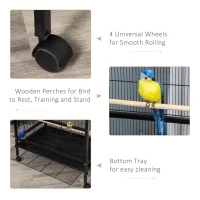 PawHut Bird Cage Conure Parrot Budgie Cage with Bird Perch & Wheels, Black(m-5)