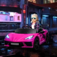 Qaba 12V Kids Electric Car Corvette Licensed w/ Remote Control, Suspension System, Music, Headlight, Slow Start, Pink(m-1)