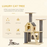 PawHut 49" Cat Tree Kitty Activity Center Wooden Cat Climbing Toy Pet Furniture with Cat Condo Cat Roller Ladder Cushions Sisal Scratching Post Pad, Natural(m-4)