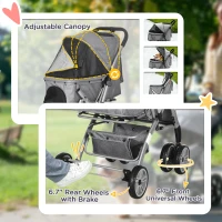 PawHut 4 Wheels Pet Stroller w/ Reversible Handle, Foldable Dog Cat Travel Carriage w/ EVA Wheels Basket Storage Bag 3-stage Canopy Grey(m-7)