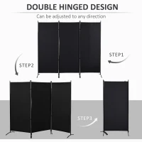 HOMCOM 6' 3 Panel Room Divider, Indoor Privacy Screen for Home, Black(m-4)