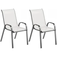 Outsunny Set of 2 Outdoor Dining Chairs, Stackable Lawn Chairs with High Back, Breathable Mesh Seat for Garden Porch, Light Grey(m-11)