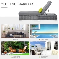 Outsunny Patio Wicker Lounger, Outdoor PE Rattan Single Chaise Lounge w/Adjustable Recliner Backrest, Cushion, & Pillow, Grey(m-7)