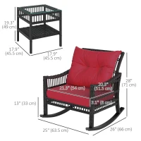 Outsunny 3 Pieces Outdoor PE Rattan Rocker Chair Set, Rocking Chair with Tempered Glass Table Top, 25"x26"x28", Red(m-3)