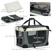 PawHut 24" Foldable Pet Carrier with Removable Mat, Breathable Mesh, Soft Side Pet Travel Crate for Cat & Miniature Dogs, Grey(m-3)