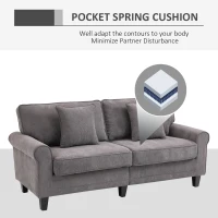 HOMCOM Modern 3 Seater Sofa, Corduroy Fabric 3 Seater Couch with Pine Wood Legs and Rolled Armrests for Living Room, Light Grey(m-6)