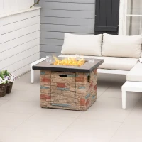 Outsunny 32 Inch Outdoor Propane Gas Fire Pit Table, 50,000 BTU Auto-Ignition Square Faux Ledge Stone Gas Firepit with Lava Rocks and Rain Cover, CSA Certification, Brown(m-2)