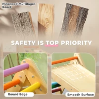 Qaba Pikler Triangle Set, 3 in 1 Climbing Toys with Ramp for Toddlers, Nature Wood(m-5)