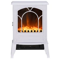 HOMCOM Electric Fireplace Heater, Freestanding Fireplace Stove with Realistic Flame Effect Overheat Protection 750W/1500W White(m-1)