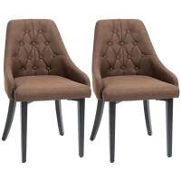 HOMCOM Modern Dining Chairs Set of 2, Button Tufted High Back Accent Chairs with Upholstered Seat, Steel Legs for Living Room, Kitchen, Study, Brown(m-1)