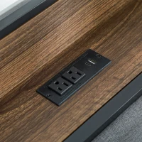 HOMCOM Queen Size Bed Frame with Charging Station, Queen Bed Frame with Upholstered Headboard and Storage Shelf, Walnut(m-10)