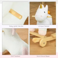 Qaba 2 in 1 Kids Rocking Horse, Rolling Unicorn with Sound, Wooden Base, Pedal, Grip Handle, for 3-6 Years Old, White(m-7)