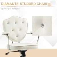 HOMCOM Cute Office Chair, Desk Chair with Button Tufted Velvet-Feel Fabric, Swivel Computer Vanity Chair, Cream White(m-4)