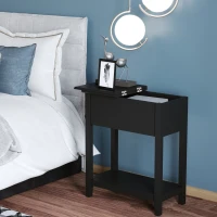 HOMCOM Flip Top End Table, Side Table with Storage Shelf and Cable Management, Narrow Nightstand for Living Room, Bedroom, Black(m-9)