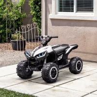 Aosom 12V Kids ATV Quad Car with Forward & Backward Function, Four Wheeler for Kids with Wear-Resistant Wheels, Music, Electric Ride-on ATV for Toddlers Ages 3+ Years Old, White(m-10)