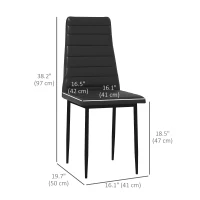 HOMCOM High Back Dining Chairs, Modern Upholstered PU Leather Accent Chairs with Metal Legs for Kitchen, Set of 6, Black(m-3)