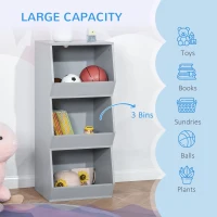 HOMCOM Kids Storage Cabinet with 3 Shelves, Anti-toppling Toy Storage Organizer for Play Room, Bedroom, Grey(m-4)