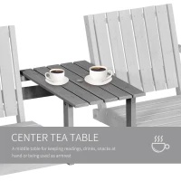 Outsunny 2-Seater Outdoor Bench with Middle Table, Wooden Garden Bench with Parasol Hole, Patio Loveseat for Yard, Porch, Grey(m-6)