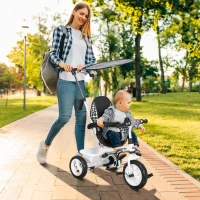 Qaba 6 in 1 Kids Tricycle with Removable Handlebar and Canopy, White(m-8)