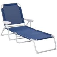 Outsunny Outdoor Sun Lounger, Folding Chaise Lounge with 4-level Adjustable Backrest, Blue(m-2)