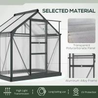 Outsunny Greenhouse Garden, Green House, Outdoor Greenhouse Kit, PC Board with Sliding Door, 6.2' x 4.3' x 6.6', Grey(m-6)