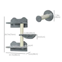 PawHut 4Pcs Cat Wall Shelf with Scratching Posts, Hammock, Steps, Platforms, Cat Shelves for Relaxing, Sleeping, Jumping, Cat Wall Climber for Indoor Cats, Grey(m-3)