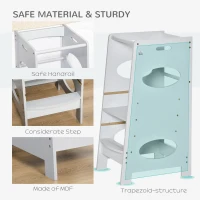 HOMCOM Toddler Tower Kitchen Helper with 3-Level Adjustable Height, Heavy-Duty Kids Step Stool with Safety Rail, Grey(m-5)