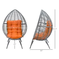 Outsunny Patio Wicker Egg Chair w/ Soft Cushion, Teardrop Cuddle Seat, Outdoor / Indoor Patio Chair, PE Plastic Rattan Furniture with Adjustable Height Feet Pads, Orange(m-3)