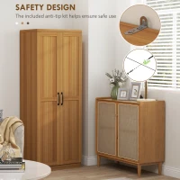 HOMCOM 63" 2-Door Kitchen Pantry, Freestanding Cabinet with 2 Adjustable Shelves for Dining Room, Cinnamon Teak Wood Grain(m-6)