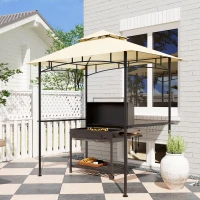 Outsunny 8' x 5' Outdoor Grill Gazebo, Double Tiered Barbecue Grill Gazebo Shelter with 2 Side Shelves, Hooks, Beige(m-10)