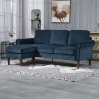 HOMCOM L Shape Sofa, Modern Sectional Couch with Changeable Chaise Lounge, Wooden Legs, Corner Sofa for Living Room, Dark Blue(m-1)