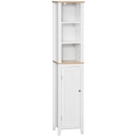 kleankin Bathroom Storage Cabinet with 3 Tier Adjustable Shelf Storage, Linen Tower Enclosed Cabinet for Anti-Toppling Design, White(m-1)
