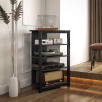 HOMCOM TV Stand, Entertainment Center with Storage Shelves and Steel Frame for Living Room, Black(m-10)