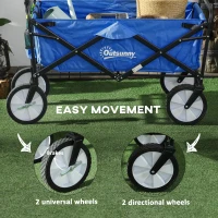 Outsunny Small Collapsible Folding Wagon Cart, Heavy Duty Outdoor Utility Garden Cart with Universal Wheels and Adjustable Handle for Camping Sports Shopping Beach, Dark Blue(m-6)