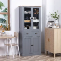 HOMCOM 72" Freestanding Kitchen Pantry Cabinet, Tall Storage Cabinet with Glass Doors, Drawer and Adjustable Shelves for Dining Room, Grey(m-2)