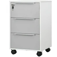 HOMCOM 3 Drawer File Cabinet with Wheels, Vertical Filing Cabinet with Lock, Grey(m-11)