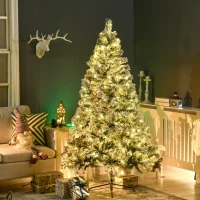 HOMCOM 6' Artificial Snow Christmas Trees with Frosted Branches, Warm White or Colorful LED Lights, Steel Base(m-10)