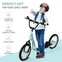 Aosom Kids Kick Scooter for 5+ Year Old, Kids Ride on Toy w/ 16'' Inflatable Wheel Dual Brakes, Blue(m-6)