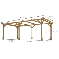 Outsunny 20' x 10' Wood Pergola, Outdoor Gazebo Grape Trellis with Stable Structure for Climbing Plant Support, Dark Brown(m-3)