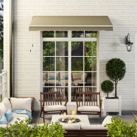 Outsunny 8'x7' Patio Awning Manual Retractable Sun Shade Outdoor Deck Canopy Shelter, Khaki(m-9)