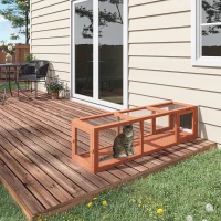 PawHut Outdoor Cat Tunnel with Extendable Design, 59" L Wooden Cat Run with Weather Protection, Connecting Inside and Outside, for Deck Patios, Balconies, Orange(m-2)