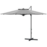 Outsunny 10 FT Cantilever Umbrella, Aluminum Hanging Offset Umbrella with 360°Rotation, Crank, Tilt, Cross Base, Grey(m-2)