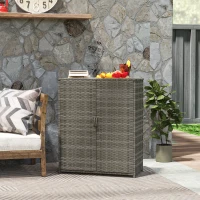 Outsunny Rattan Wicker Outdoor Storage Cabinet with 4 Shelves and 2 Doors for Garden Pool Towel Storage, Mixed Gray(m-10)